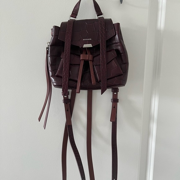 STILL AVAILABLE - AllSaints Polly Mini Backpack Burgundy Crocodile - Picture 3 of 7